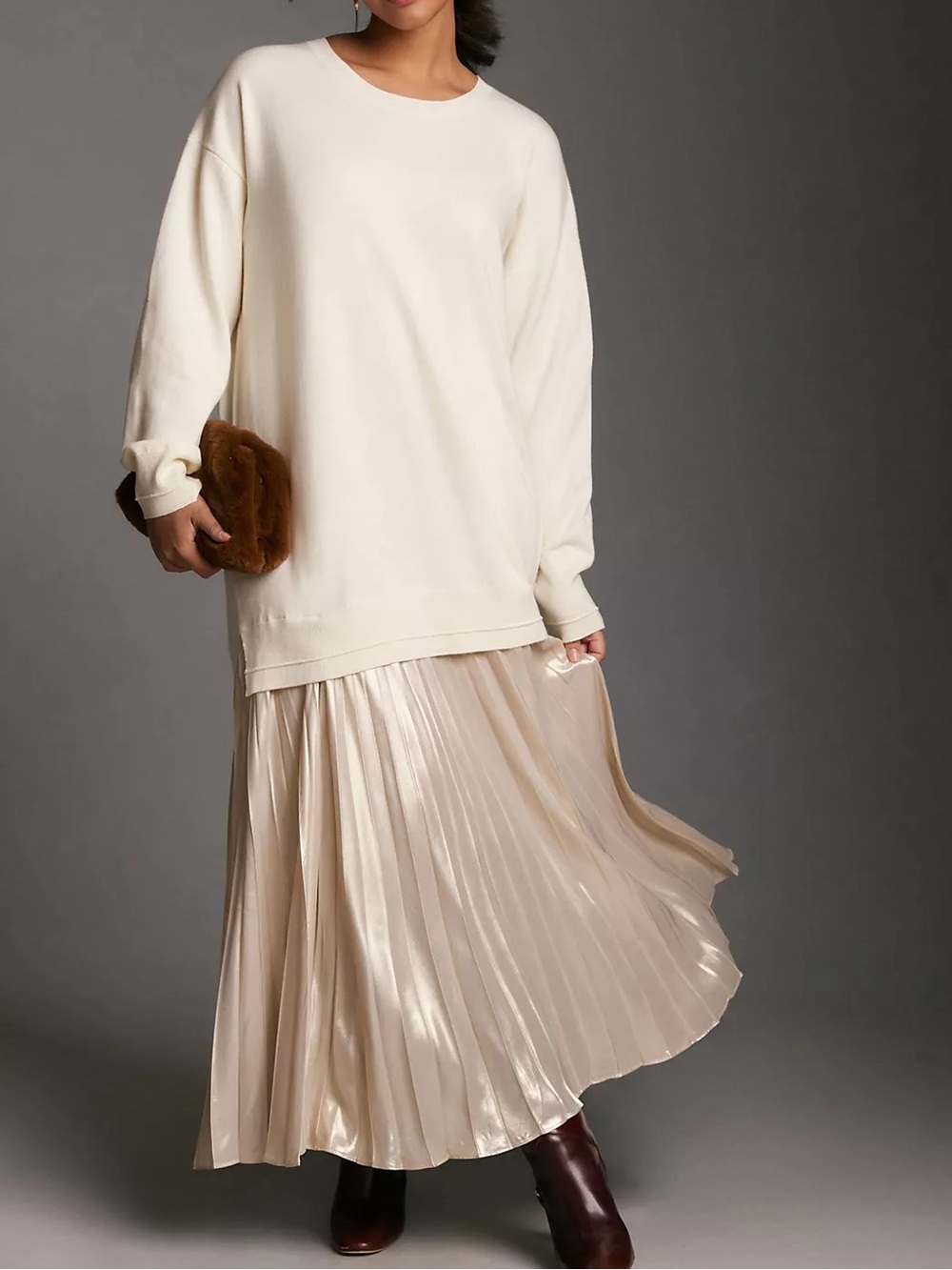 Anthropologie Long Sleeve Pleated Twofer Sweater Midi Dress - size Medium